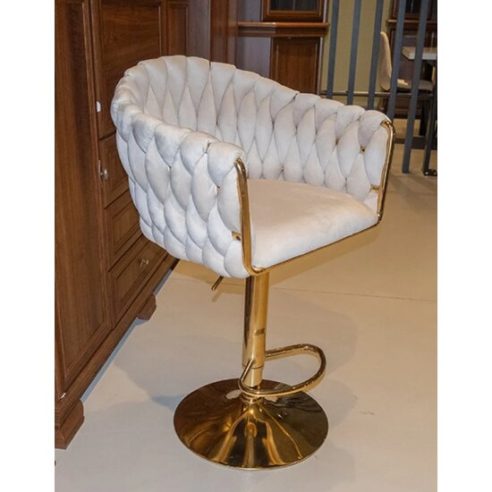 Scaun bar Pretty, tapițerie catifea luxoasă, reglaj înălțime, bază metalică aurie, 45x49x103 cm, Bej picture - 3