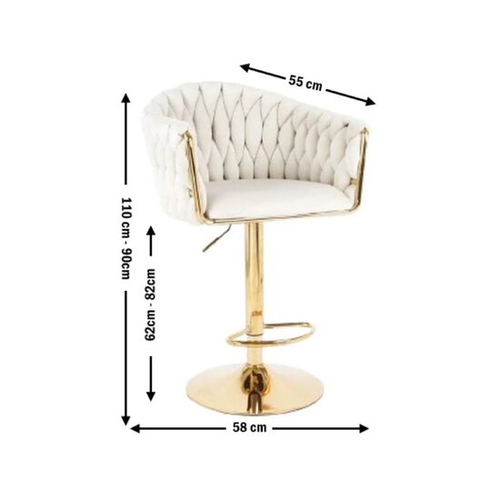 Scaun bar Pretty, tapițerie catifea luxoasă, reglaj înălțime, bază metalică aurie, 45x49x103 cm, Bej picture - 2