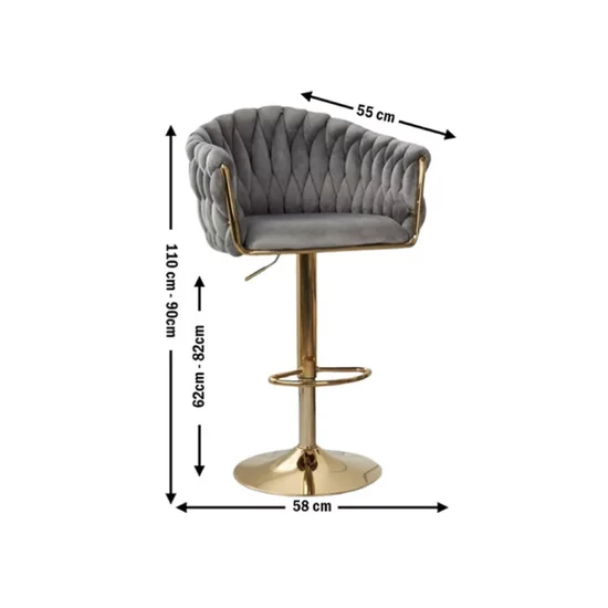 Scaun bar Pretty, tapițerie catifea luxoasă, reglaj înălțime, bază metalică aurie, 45x49x103 cm, Gri picture - 2