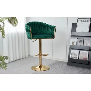 Scaun bar Pretty, tapițerie catifea luxoasă, reglaj înălțime, bază metalică aurie, 45x49x103 cm, Verde