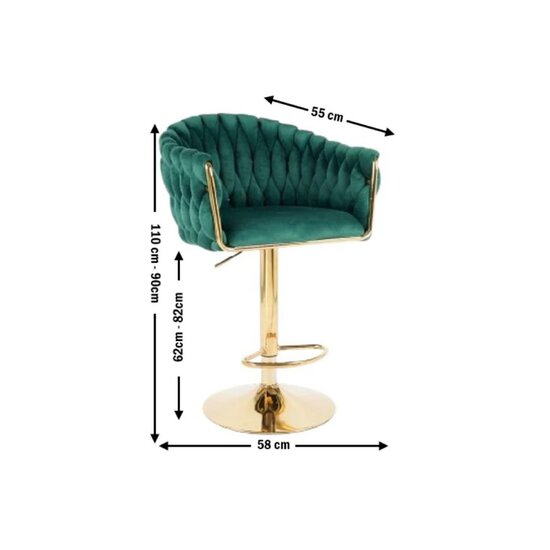 Scaun bar Pretty, tapițerie catifea luxoasă, reglaj înălțime, bază metalică aurie, 45x49x103 cm, Verde picture - 2