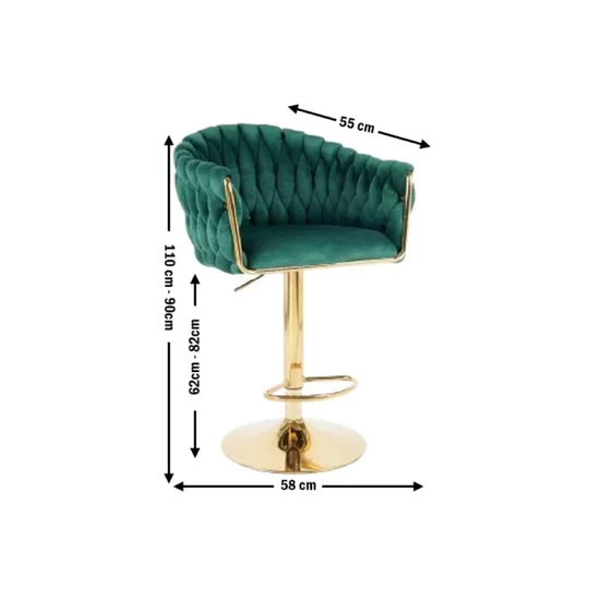 Scaun bar Pretty, tapițerie catifea luxoasă, reglaj înălțime, bază metalică aurie, 45x49x103 cm, Verde picture - 2