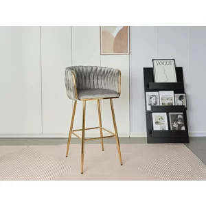 Scaun bar Sun, design rafinat, tapițerie catifea premium, picioare metalice aurii, 53x55x102 cm, Gri