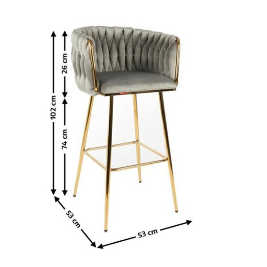 Scaun bar Sun, design rafinat, tapițerie catifea premium, picioare metalice aurii, 53x55x102 cm, Gri picture - 2