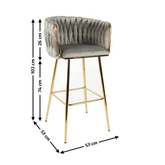 Scaun bar Sun, design rafinat, tapițerie catifea premium, picioare metalice aurii, 53x55x102 cm, Gri picture - 2