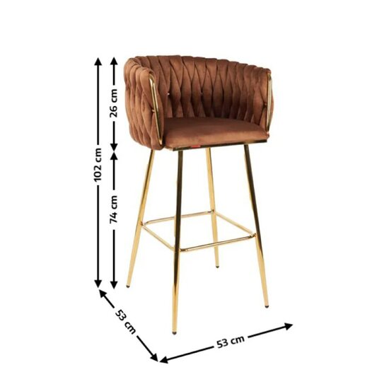 Scaun bar Sun, design rafinat, tapițerie catifea premium, picioare metalice aurii, 53x55x102 cm, Maro picture - 2
