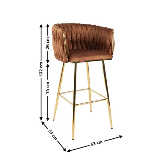 Scaun bar Sun, design rafinat, tapițerie catifea premium, picioare metalice aurii, 53x55x102 cm, Maro picture - 2