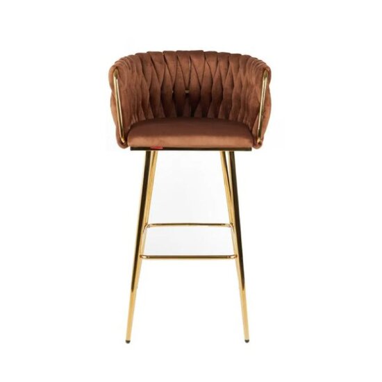 Scaun bar Sun, design rafinat, tapițerie catifea premium, picioare metalice aurii, 53x55x102 cm, Maro picture - 3