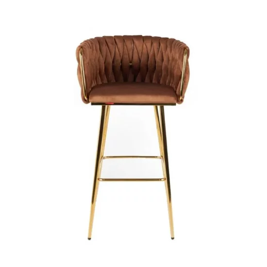 Scaun bar Sun, design rafinat, tapițerie catifea premium, picioare metalice aurii, 53x55x102 cm, Maro picture - 3