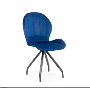 Scaun Criss, stil contemporan, tapițerie catifea moale, picioare metalice, 58x50x88 cm, Albastru