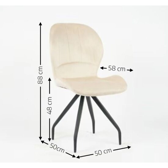 Scaun Criss, stil contemporan, tapițerie catifea moale, picioare metalice, 58x50x88 cm, Bej picture - 2