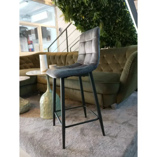 Scaun de bar Velvet, catifea premium cu structură metalică, 45x47x88 cm, gri picture - 4
