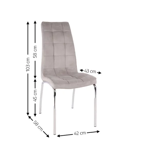 Scaun Lora, design modern, tapițerie catifea premium, picioare aluminiu, 58x42x103 cm, Gri picture - 4