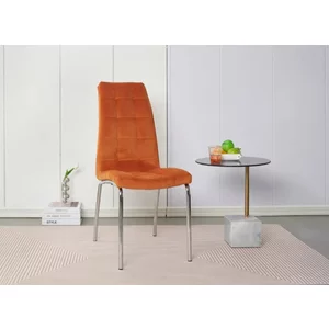 Scaun Lora, design modern, tapițerie catifea premium, picioare aluminiu, 58x42x103 cm, Portocaliu