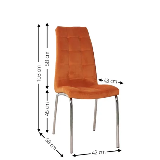 Scaun Lora, design modern, tapițerie catifea premium, picioare aluminiu, 58x42x103 cm, Portocaliu picture - 2