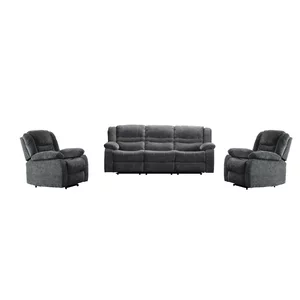 Set canapea recliner Relax 3+1+1, canapea și două fotolii cu funcție de relaxare, tapițerie catifelată, gri