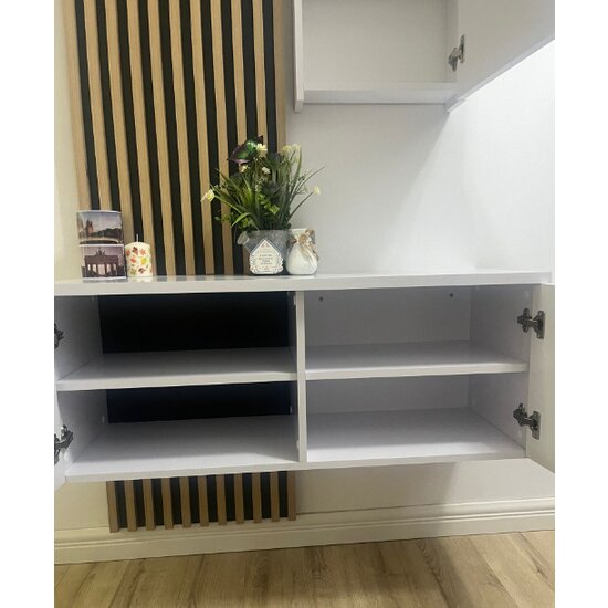 Set Cuier Rebeca, design modern cu riflaj decorativ, spații multiple de depozitare, PAL melaminat, 100x40x200 cm, Alb cu Stejar picture - 4