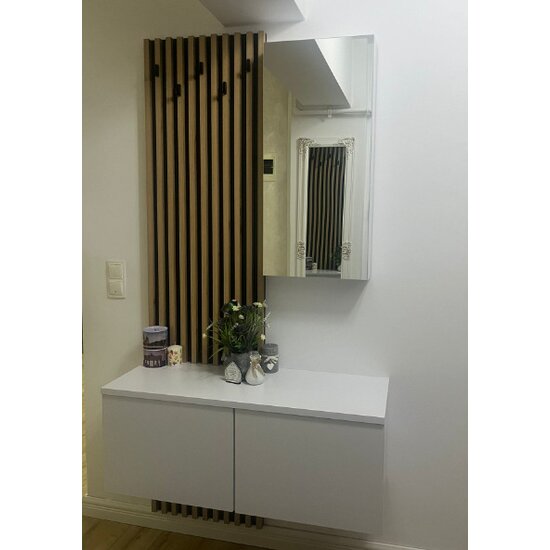 Set Cuier Rebeca, design modern cu riflaj decorativ, spații multiple de depozitare, PAL melaminat, 100x40x200 cm, Alb cu Stejar picture - 2