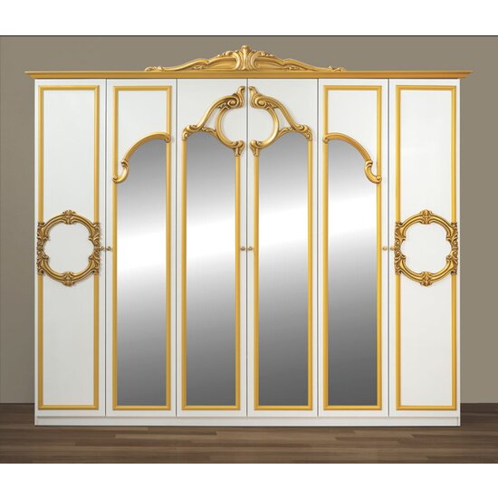 Set dormitor Barocco Bianco Gold 6A, design clasic, finisaje aurii, oglinzi frontale, PAL melaminat, pat 160 cm, Alb/Auriu picture - 3