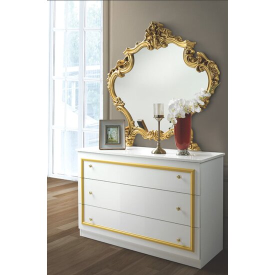 Set dormitor Barocco Bianco Gold 6A, design clasic, finisaje aurii, oglinzi frontale, PAL melaminat, pat 160 cm, Alb/Auriu picture - 4