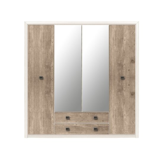 Set Dormitor Koen II, mobilier modular complet, pat 160x200 cm, dulap 4 uși, comodă și noptiere, MDF + PAL, Pin Arizona/Stejar Nava picture - 2