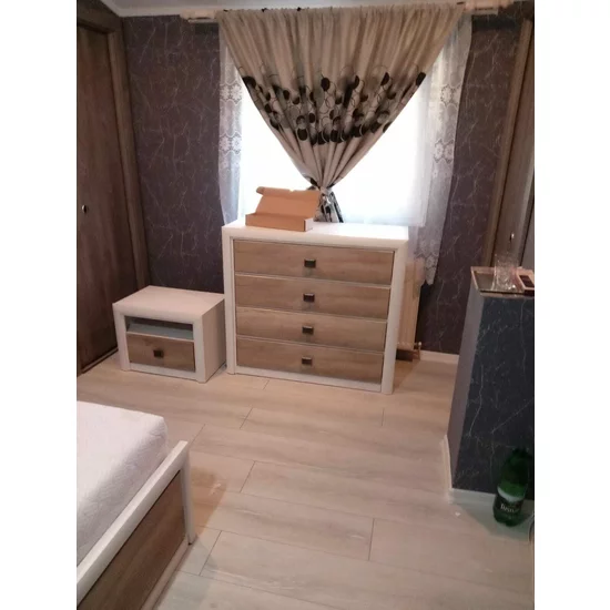 Set Dormitor Koen II, mobilier modular complet, pat 160x200 cm, dulap 4 uși, comodă și noptiere, MDF + PAL, Pin Arizona/Stejar Nava picture - 11