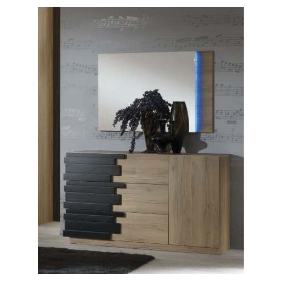 Set dormitor Mozart, dulap 2 uși glisante, design modern, comoda cu oglindă, PAL melaminat, pat 160 cm, Stejar Natural picture - 7