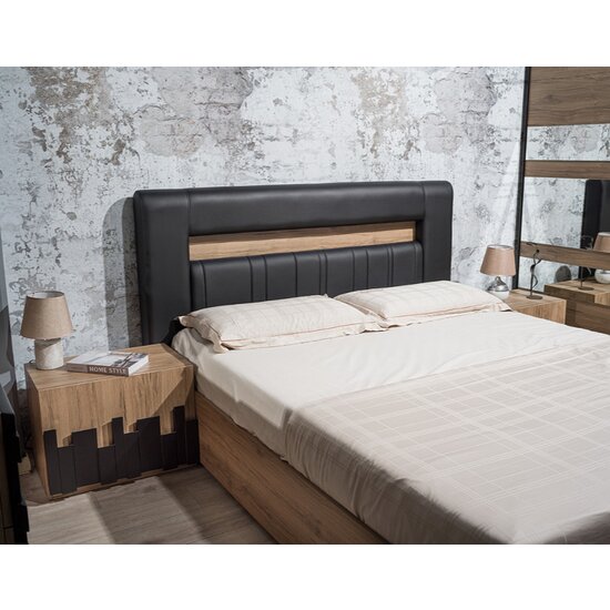 Set dormitor Mozart, dulap 2 uși glisante, design modern, comoda cu oglindă, PAL melaminat, pat 160 cm, Stejar Natural picture - 6