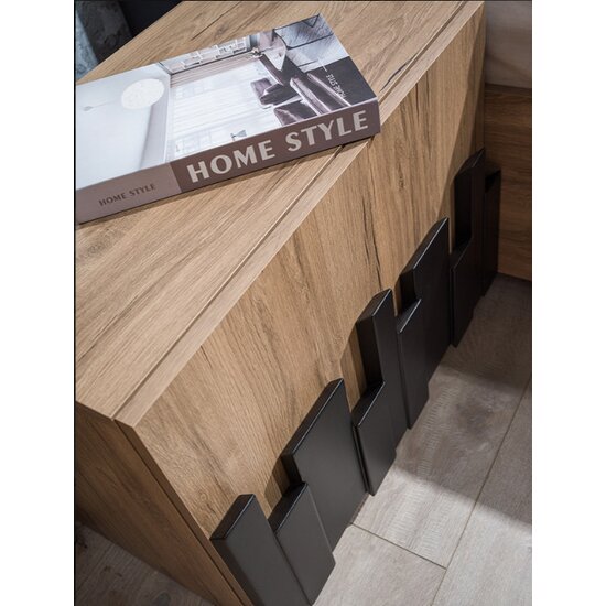 Set dormitor Mozart, dulap 2 uși glisante, design modern, comoda cu oglindă, PAL melaminat, pat 160 cm, Stejar Natural picture - 9