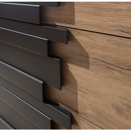 Set dormitor Mozart, dulap 2 uși glisante, design modern, comoda cu oglindă, PAL melaminat, pat 160 cm, Stejar Natural picture - 11