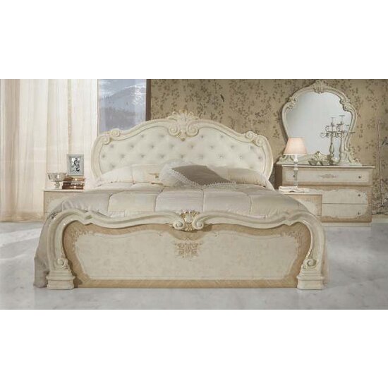 Set dormitor Tolouse Beige, set complet 5 piese, pat tapițat, dulap cu bară și polite, PAL melaminat, pat 160 cm, Bej picture - 2