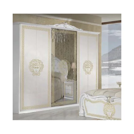 Set dormitor Vilma Bianco Gold, colecție completă cu detalii aurii, comoda cu oglindă, dulap spațios, PAL melaminat, pat 160 cm, Alb/Auriu picture - 2