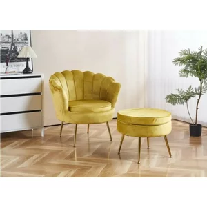 Set fotoliu și măsuță Ariel, catifea, 79x77x77 cm, galben