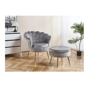 Set fotoliu și măsuță Ariel, catifea, 79x77x77 cm, gri