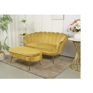 Set fotoliu și măsuță Ariel XXL, catifea, canapea 130x77x83 cm, măsuță 99x44,5x40 cm, galben