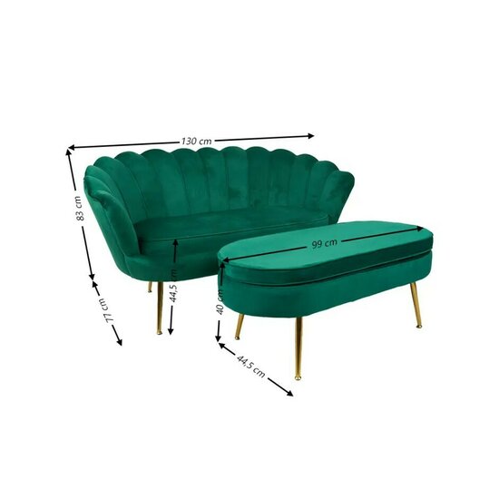 Set fotoliu și măsuță Ariel XXL, catifea, canapea 130x77x83 cm, măsuță 99x44,5x40 cm, verde picture - 2