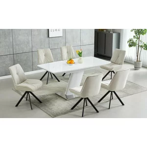 Set masă extensibilă Mistyc cu 6 scaune, MDF și metal, 120/160x80x75 cm, alb lucios