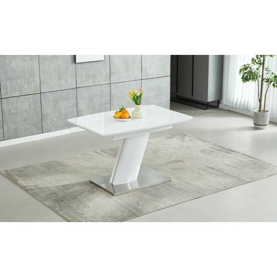 Set masă extensibilă Mistyc cu 6 scaune, MDF și metal, 120/160x80x75 cm, alb lucios picture - 2