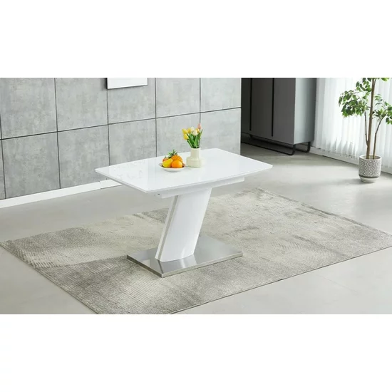 Set masă extensibilă Mistyc cu 6 scaune, MDF și metal, 120/160x80x75 cm, alb lucios picture - 2