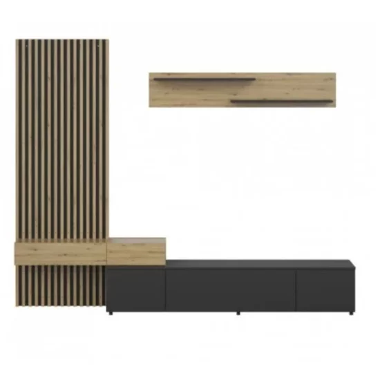 Set mobilă living Rebeca Plus cu riflaj, 250x43x200 cm, PAL 16 mm, stejar alb, stil modern picture - 6