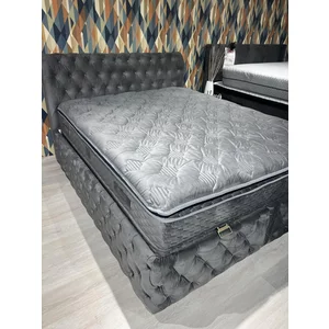 Set Pat Chester + Saltea Raysa Premium, ladă depozitare, somieră metalică fixă, tapițerie catifea baby face 160x200 cm, Culoare personalizată