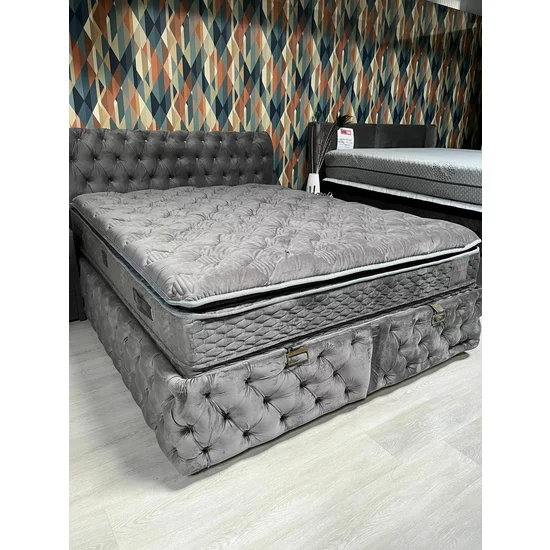 Set Pat Chester + Saltea Raysa Premium, culoare personalizabila - 160x200 cm, ladă depozitare, somieră metalică fixă, tapițerie catifea baby face picture - 10