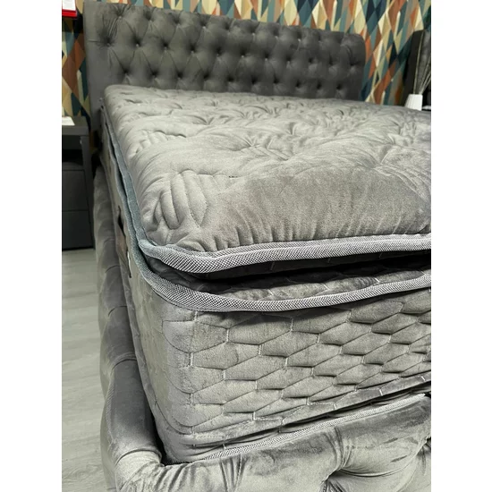 Set Pat Chester + Saltea Raysa Premium, culoare personalizabila - 160x200 cm, ladă depozitare, somieră metalică fixă, tapițerie catifea baby face picture - 11