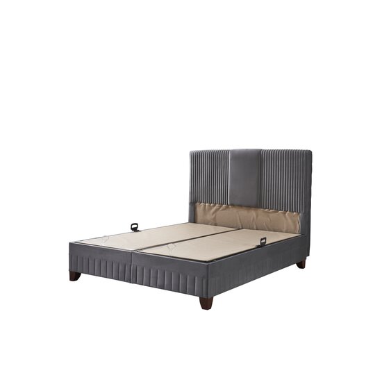 Set Pat Tapițat Bella + Saltea, ladă depozitare, tapițerie catifea premium, structură metal + PAL, 160x200 cm, Gri picture - 5