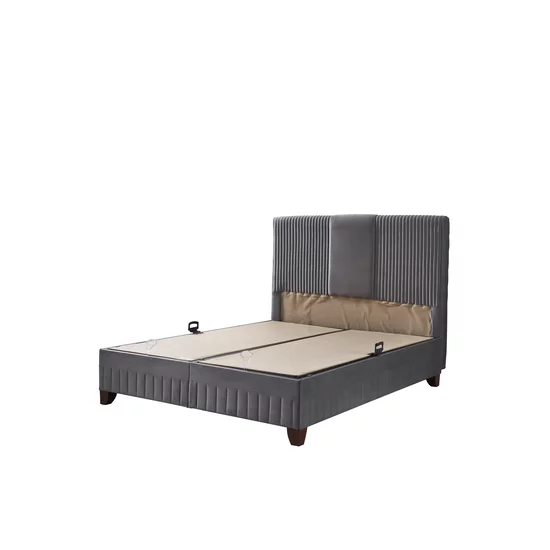 Set Pat Tapițat Bella + Saltea, ladă depozitare, tapițerie catifea premium, structură metal + PAL, 160x200 cm, Gri picture - 5