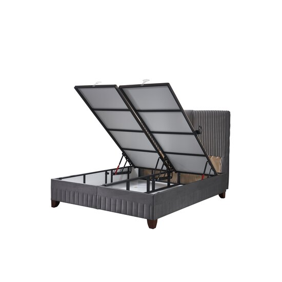 Set Pat Tapițat Bella + Saltea, ladă depozitare, tapițerie catifea premium, structură metal + PAL, 160x200 cm, Gri picture - 4
