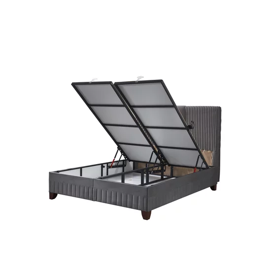 Set Pat Tapițat Bella + Saltea, ladă depozitare, tapițerie catifea premium, structură metal + PAL, 160x200 cm, Gri picture - 4