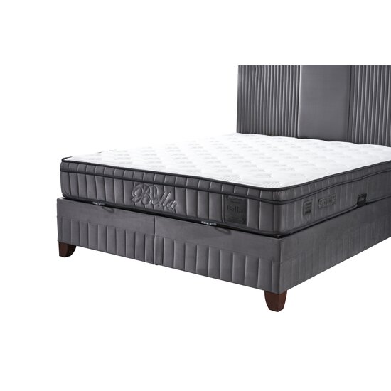 Set Pat Tapițat Bella + Saltea, ladă depozitare, tapițerie catifea premium, structură metal + PAL, 160x200 cm, Gri picture - 3