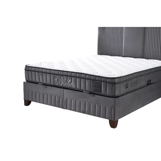 Set Pat Tapițat Bella + Saltea, ladă depozitare, tapițerie catifea premium, structură metal + PAL, 160x200 cm, Gri picture - 3