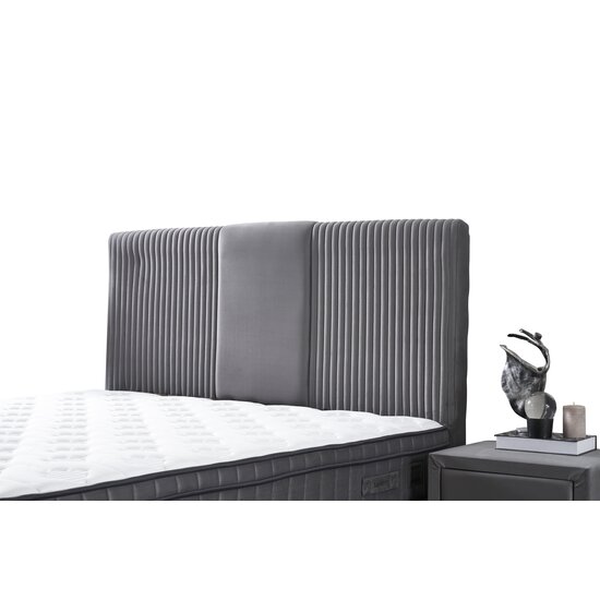 Set Pat Tapițat Bella + Saltea, ladă depozitare, tapițerie catifea premium, structură metal + PAL, 160x200 cm, Gri picture - 6